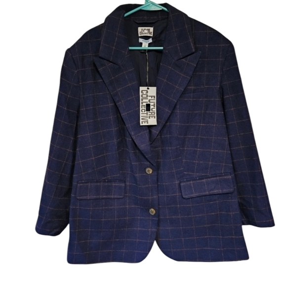 Future Collective With Reese Bluststein Wool Blend Prep Check Academia Blazor - Picture 1 of 9